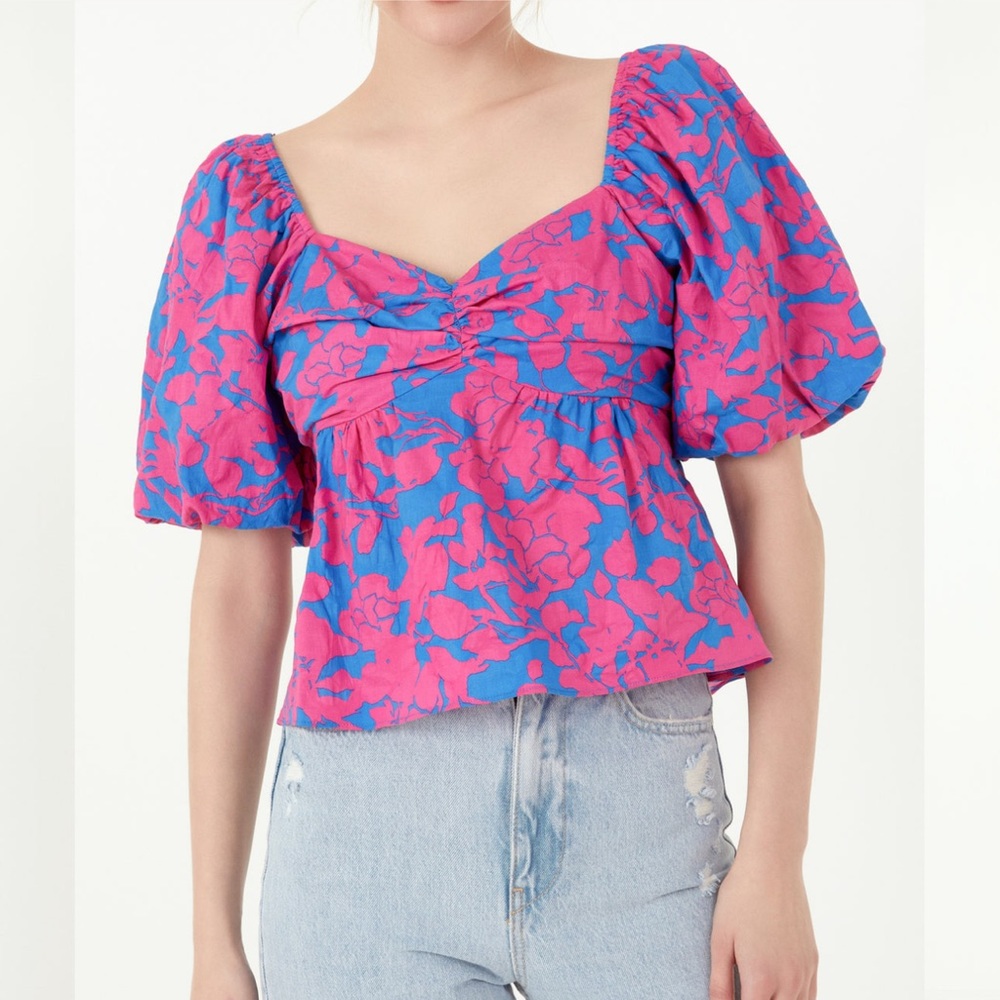 Free The Roses Floral Puff Sleeve Top
